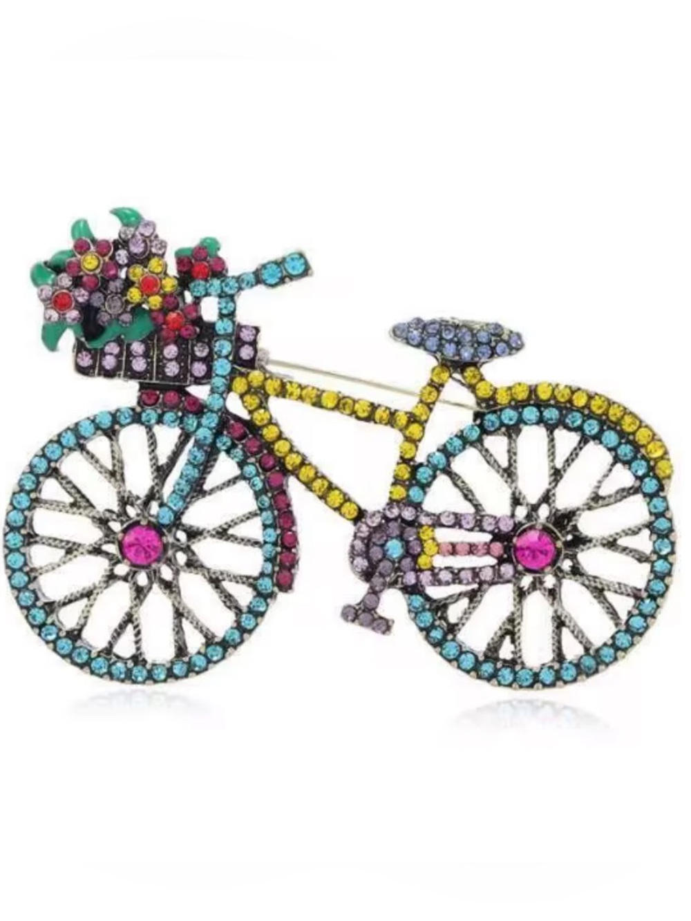 Multicolor Crystal Bicycle Brooch Pin